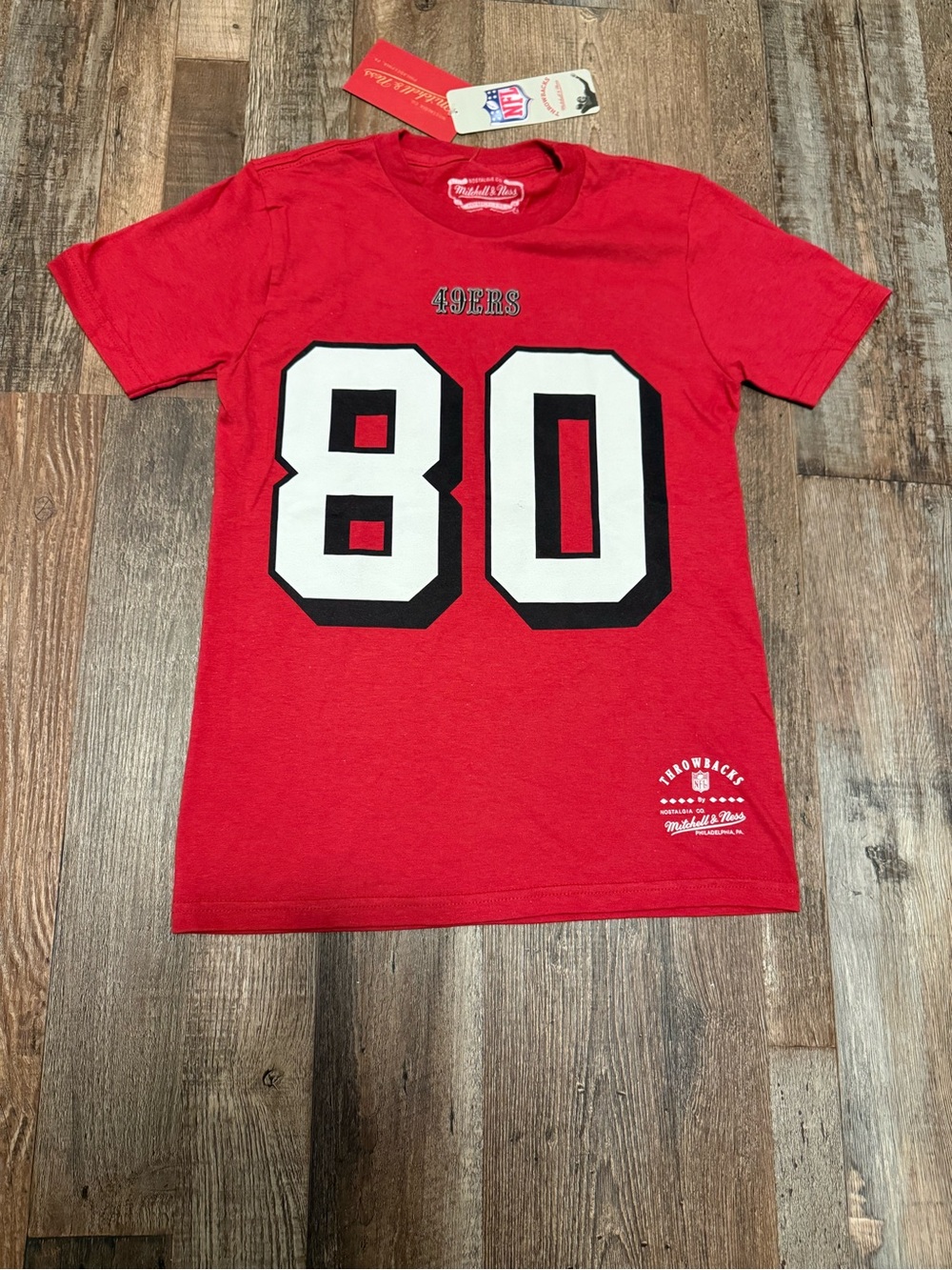 Mitchell & Ness Kids Red 49ers #80 Rice Throwback Graphic Tee NWT